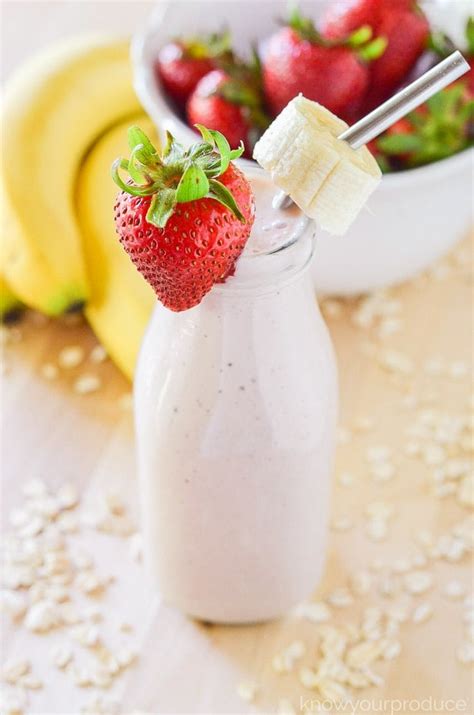 strawberry banana oatmeal breakfast smoothie recipe   produce