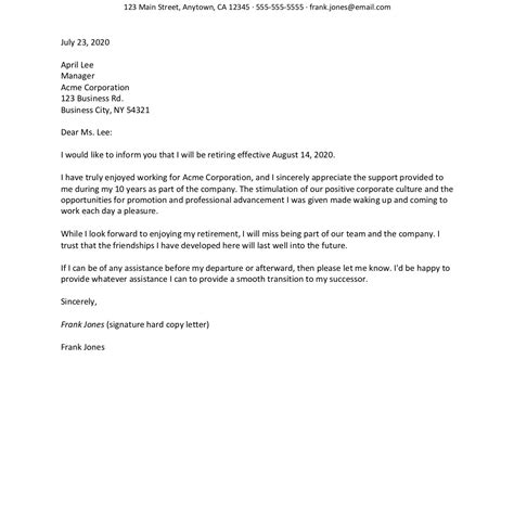 retirement resignation letter   employer  letter templates