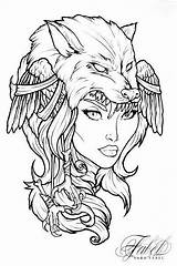 Tattoo Viking Coloring Drawings Norse Tattoos Valkyrie Girl Pages Line Sketches Drawing Fabel Sara Adults Adult Wolf Linework Printable Colouring sketch template