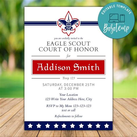 printable eagle scout court  honor invitation template diy