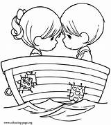 Coloring Pages Couple Cute Boat Kids Book Lake Valentine Precious Moments Ship Beautiful Color Boy Colouring Drawing Printable Books Sheets sketch template