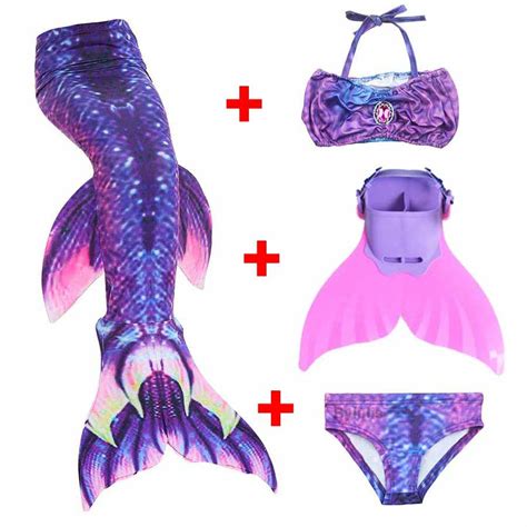 4pcs set girls swimming dianonds mermaid tails with flipper monofin
