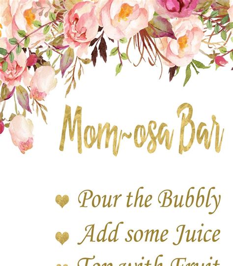 momosa bar sign printable pink  gold floral mom osa bar etsy