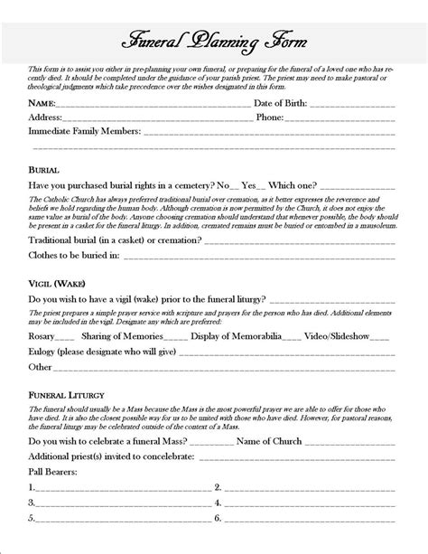 printable funeral planning guide