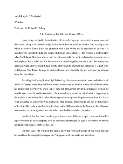 life  works  rizal reflection paper