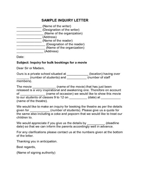 inquiry letter templates fillable printable  forms handypdf