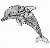Dolphin Coloring Pages Mandala Zentangle Beautiful Dolphins Monochrome Drawing Tattoo Animal Vector Designs Drawings Choose Board sketch template