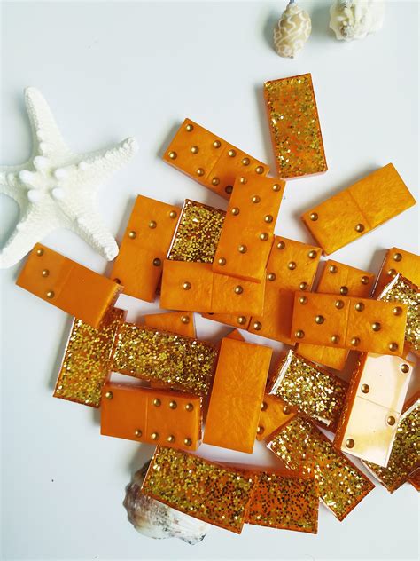 handmade dominoes orange gold dominoes resin dominosdominos etsy