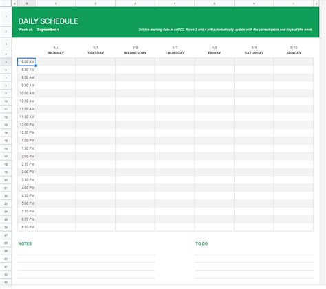 sheets schedule template