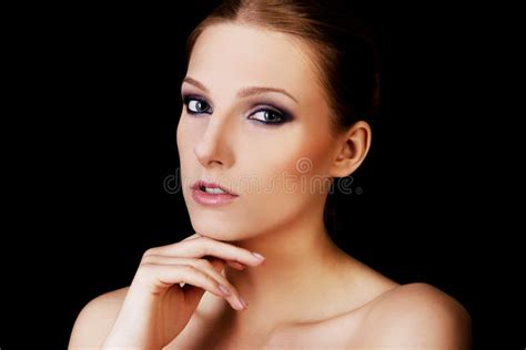 Attractive Blonde Topless Woman With Dark Make Up Stock Image Image