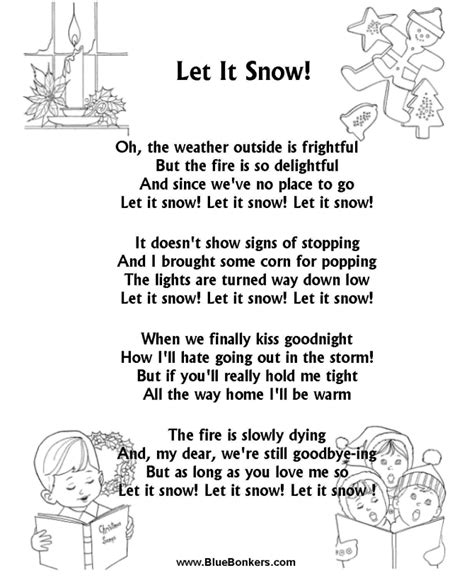 bluebonkers   snow  printable christmas carol lyrics sheets