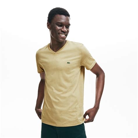 Lacoste V Neck Pima Cotton Jersey T Shirt In Beige Natural For Men Lyst