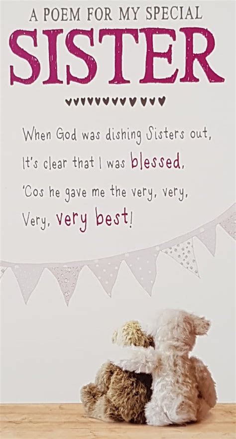 birthday card sister a poem for my special sister and cuddly teddies