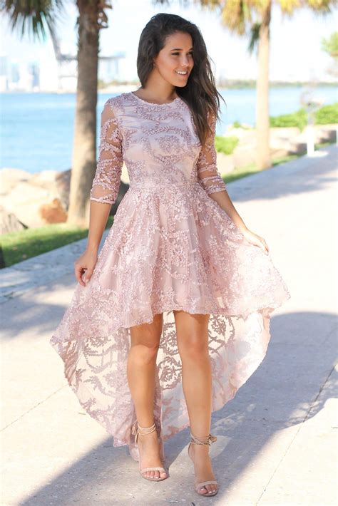 Blush High Low Dress With 3 4 Sleeves Beautiful Dresses Saved By