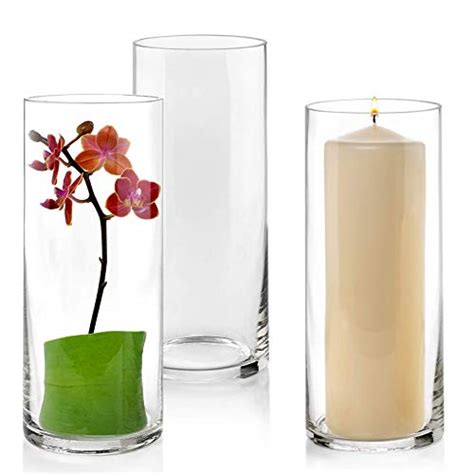 Set Of 3 Glass Cylinder Vases 10 Inch Tall Multi Use Pillar Candle