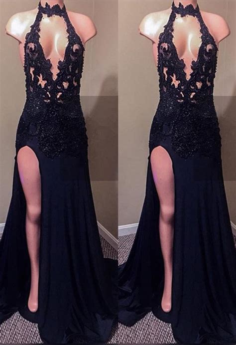 sexy black lace prom dresses 2020 mermaid slit evening