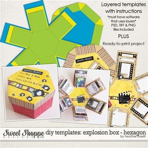 diy printable template  purchase hexagon explosion box