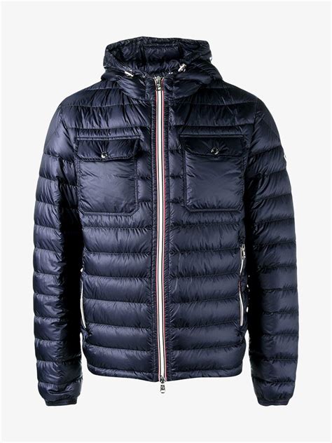moncler synthetic hooded puffer jacket  blue  men lyst