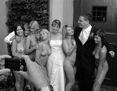 bride and groom with naked members of the wedding nudeshots