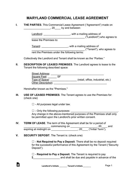 maryland commercial lease agreement template word  eforms