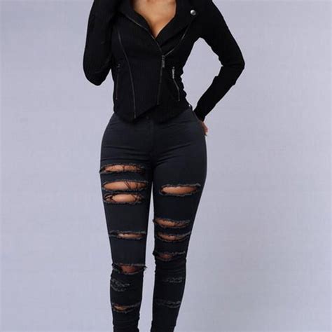 hualong skinny high waist womens black ripped jeans online store for women sexy dresses
