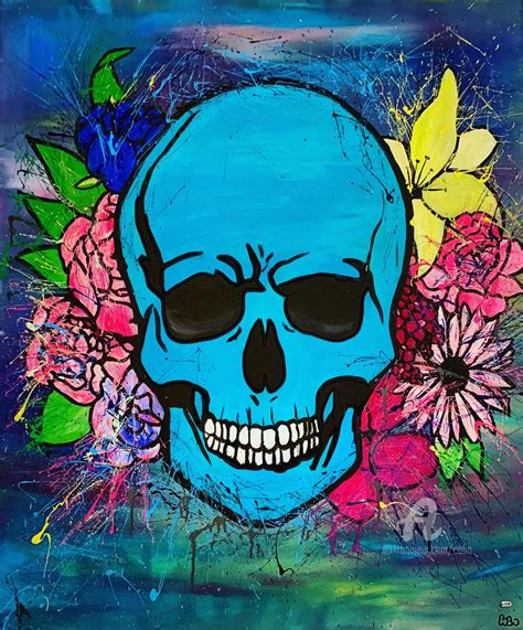 skull flowers painting  cobo artmajeur