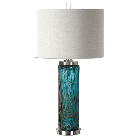 Teal Glass Lamp Creation Of Harmony Within The Room