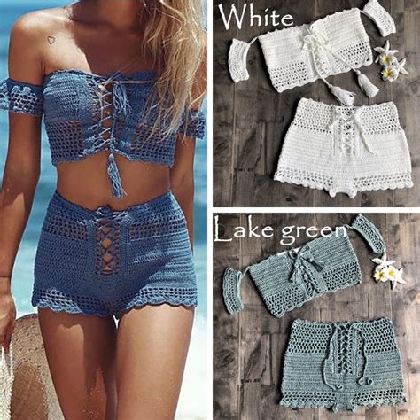 2020new fashion beach bikini set knitting swimsuit crochet bohemia