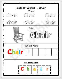 chair sight word printable worksheet englishbix