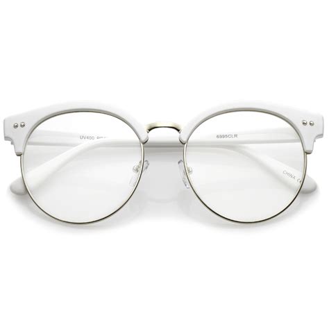 women s round half frame clear lens cat eye glasses zerouv