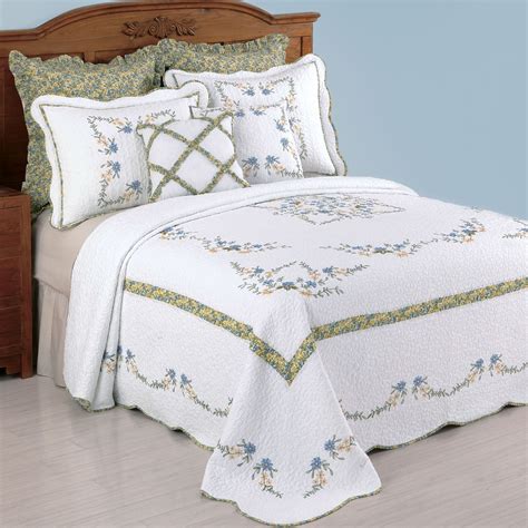 heather embroidered floral quilted bedspread