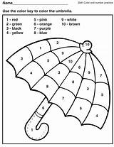Number Color Umbrella Coloring Printable Pages Kids sketch template