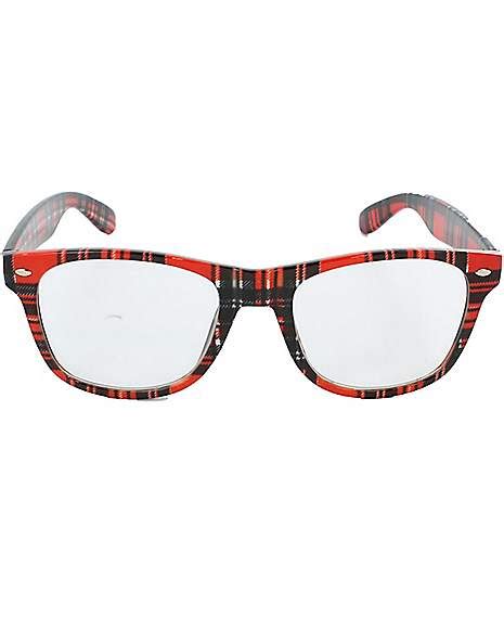 Red Plaid School Nerd Glasses