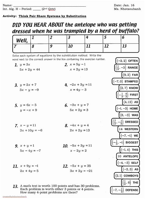 substitution method worksheet answers lovely substitution