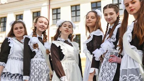 Happy Russian Girls Graduating On Graduation Day Stock Image Image