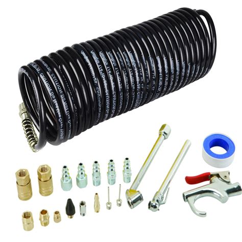 piece air compressor system accessory kit  ft recoil hose gun nozzles set ebay