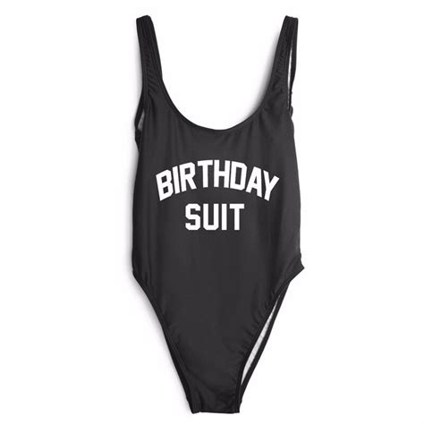 Birthday Suit Letters Women Swim Suit Sexy Low Back High Cut Swimwear