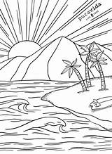 Mewarnai Pemandangan Pantai Alam Gunung Tk Tanah Pohon Memilih Kelapa Matahari Cocok Belajar Kecil sketch template