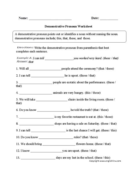 pronoun worksheets  grade