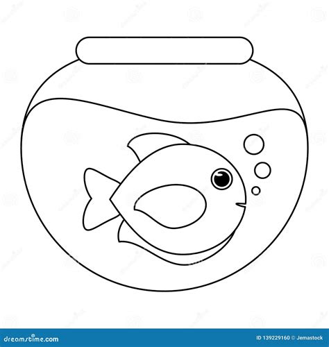 fish  crystal bowl  black  white stock vector illustration