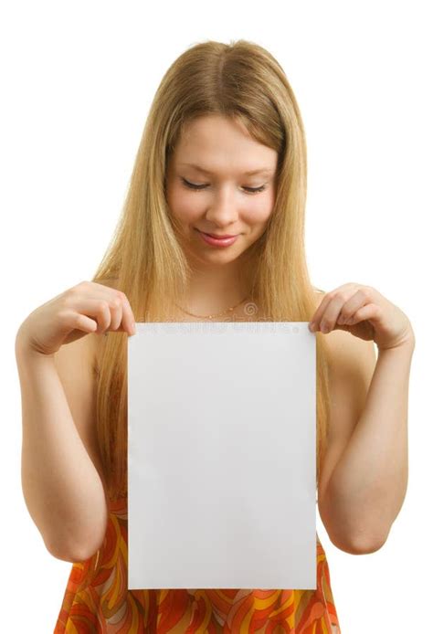 girl holding  sheet  paper stock image image  hand marketing