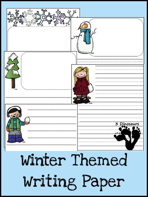 winter themed writing paper  dinosaurs