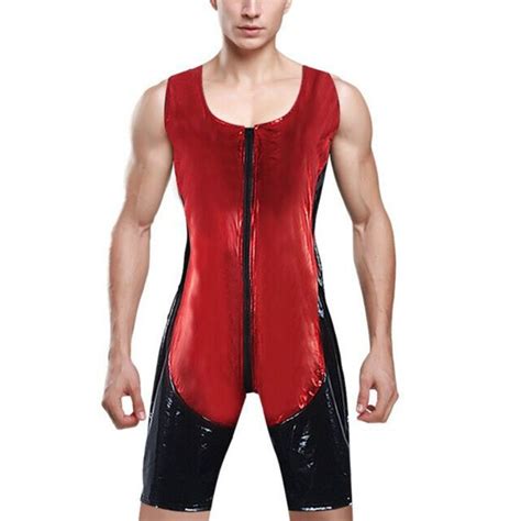 Cfyh 2018 New Faux Leather Adult Singlet Sexy Gay Bodysuit Mens Costume