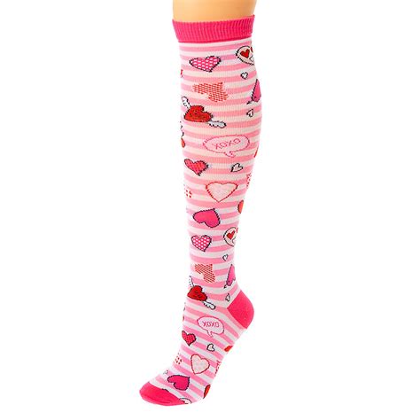 Hearts Striped Knee High Socks Pink Claire S Us