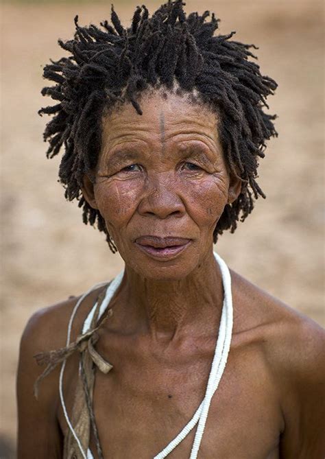 Bushman Woman With Traditional Hairstyle Tsumkwe Namibia