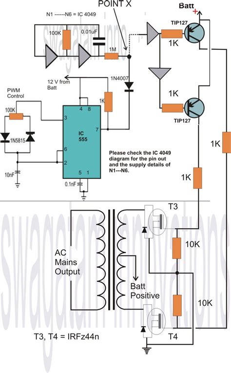 watt inverter circuit diagram  actual   deriving
