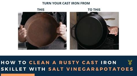 clean  rusty cast iron skillet  salt  vinegar