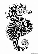 Zentangle Coloring Sea Horse Adult Pages Printable Simple Style Color Book sketch template