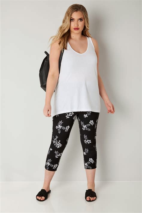 black and white floral print cropped jenny jeggings plus size 16 to 36