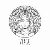 Zodiac Coloring Virgo Sign Horoscope Pages Signs Symbol Printable Illustration Adult Printables Beautiful Vector Artwork Girl Da Taurus Sept Aug sketch template